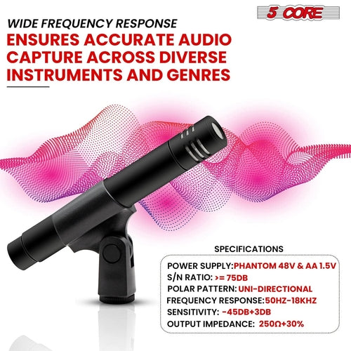 5Core Instrument Microphone Professional XLR Cardioid Pencil Stick