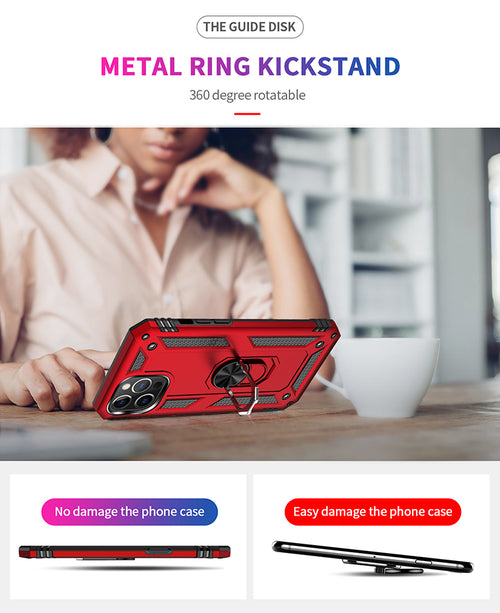 Tech Armor Ring Stand Grip Case with Metal Plate for iPhone 12 /